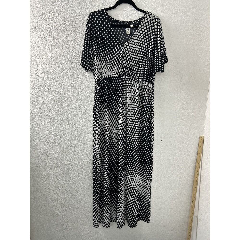 Soho Apparel Ltd Maxi Dress Womens Black Short‎ Sleeve Stretch Polka Dots Size L